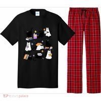 Halloween Bookish Cute Ghost Black Cat Reading Books Spooky Gift Pajama Set thumb 0