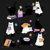 Halloween Bookish Cute Ghost Black Cat Reading Books Spooky Gift Women's Hoodie thumb 2