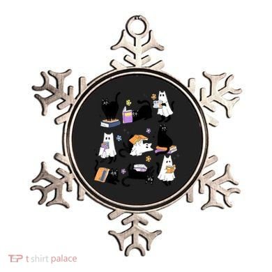 Halloween Bookish Cute Ghost Black Cat Reading Books Spooky Gift Ornament