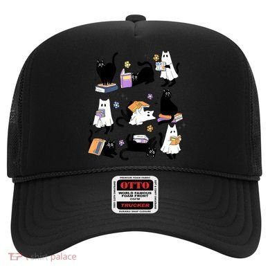 Halloween Bookish Cute Ghost Black Cat Reading Books Spooky Gift Hat