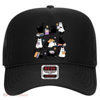 Halloween Bookish Cute Ghost Black Cat Reading Books Spooky Gift Hat thumb 0