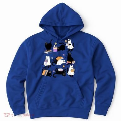 Halloween Bookish Cute Ghost Black Cat Reading Books Spooky Gift Hoodie