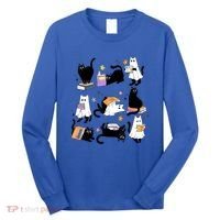 Halloween Bookish Cute Ghost Black Cat Reading Books Spooky Gift Long Sleeve Shirt thumb 0