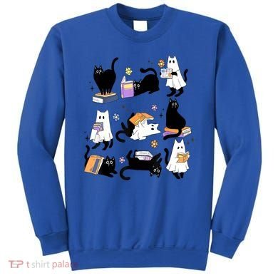 Halloween Bookish Cute Ghost Black Cat Reading Books Spooky Gift Sweatshirt