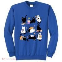 Halloween Bookish Cute Ghost Black Cat Reading Books Spooky Gift Sweatshirt thumb 0