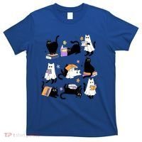 Halloween Bookish Cute Ghost Black Cat Reading Books Spooky Gift T-Shirt thumb 0