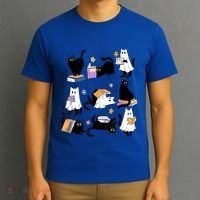 Halloween Bookish Cute Ghost Black Cat Reading Books Spooky Gift T-Shirt thumb 3