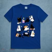 Halloween Bookish Cute Ghost Black Cat Reading Books Spooky Gift T-Shirt thumb 5