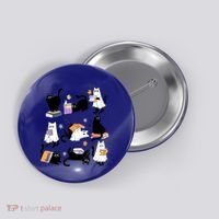 Halloween Bookish Cute Ghost Black Cat Reading Books Spooky Gift Button thumb 0