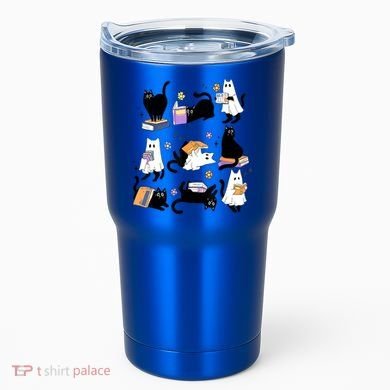 Halloween Bookish Cute Ghost Black Cat Reading Books Spooky Gift Tumbler