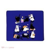 Halloween Bookish Cute Ghost Black Cat Reading Books Spooky Gift Mousepad thumb 0