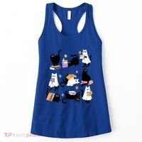 Halloween Bookish Cute Ghost Black Cat Reading Books Spooky Gift Women's Tank Top thumb 0