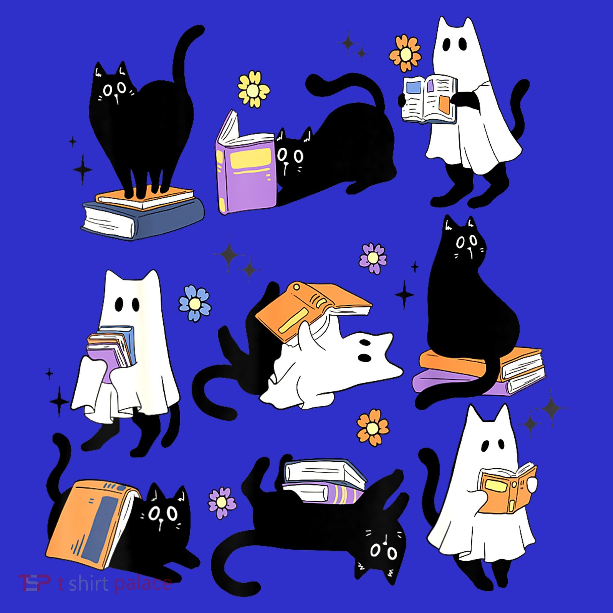 Halloween Bookish Cute Ghost Black Cat Reading Books Spooky Gift Women's Tank Top