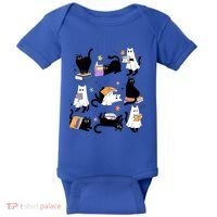 Halloween Bookish Cute Ghost Black Cat Reading Books Spooky Gift Baby Bodysuit thumb 0