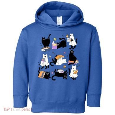 Halloween Bookish Cute Ghost Black Cat Reading Books Spooky Gift Toddler Hoodie