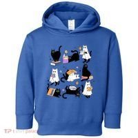 Halloween Bookish Cute Ghost Black Cat Reading Books Spooky Gift Toddler Hoodie thumb 0