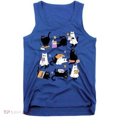 Halloween Bookish Cute Ghost Black Cat Reading Books Spooky Gift Tank Top