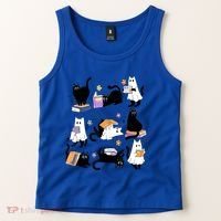 Halloween Bookish Cute Ghost Black Cat Reading Books Spooky Gift Tank Top thumb 2