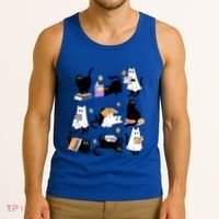 Halloween Bookish Cute Ghost Black Cat Reading Books Spooky Gift Tank Top thumb 3