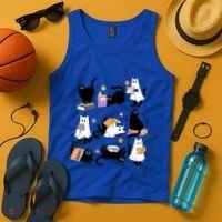 Halloween Bookish Cute Ghost Black Cat Reading Books Spooky Gift Tank Top thumb 4