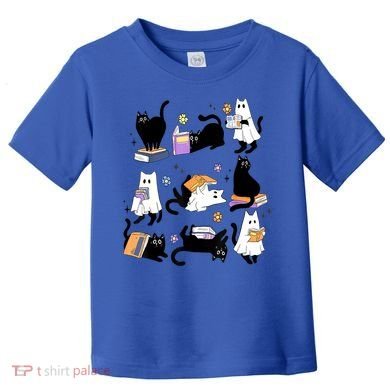 Halloween Bookish Cute Ghost Black Cat Reading Books Spooky Gift Toddler T-Shirt