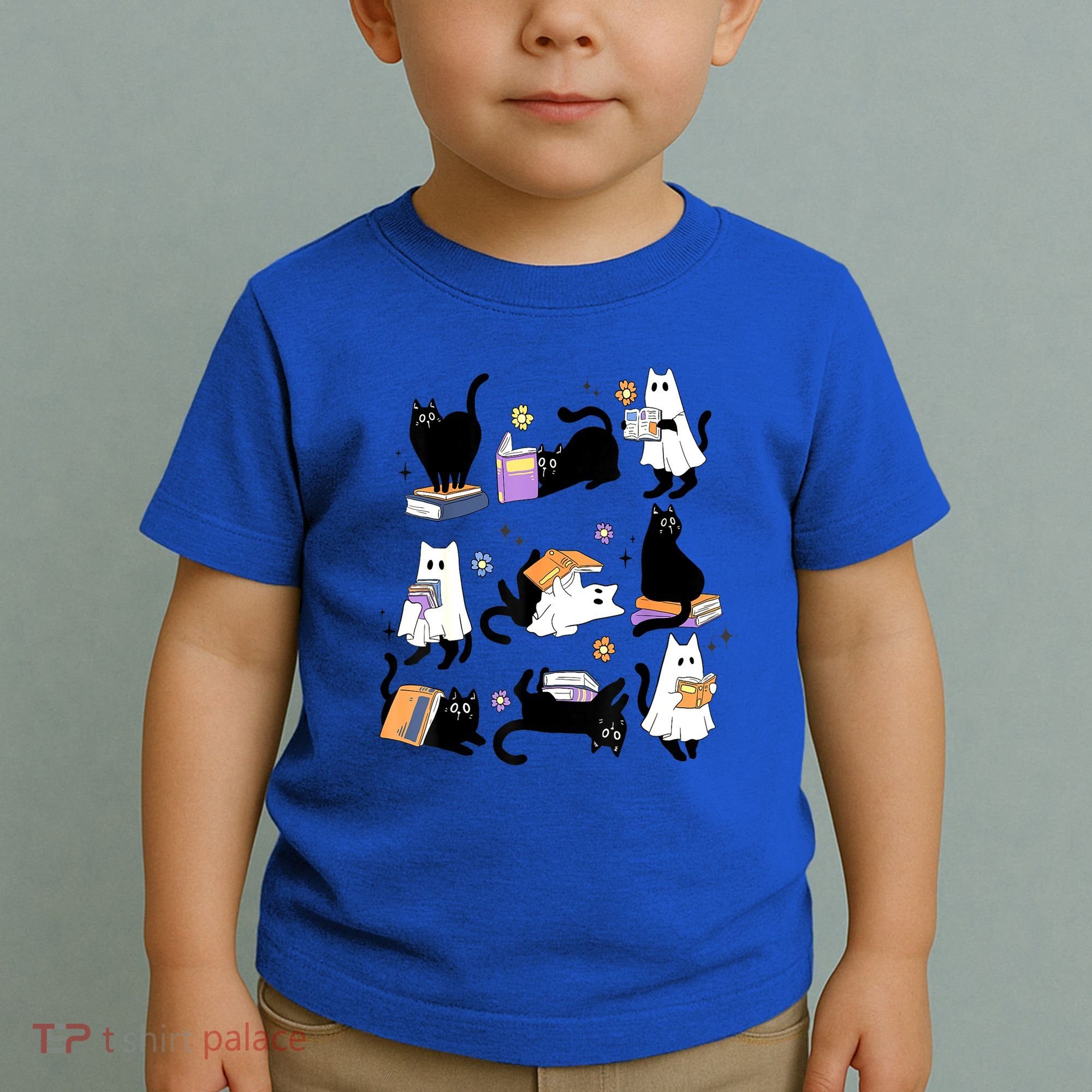 Halloween Bookish Cute Ghost Black Cat Reading Books Spooky Gift Toddler T-Shirt
