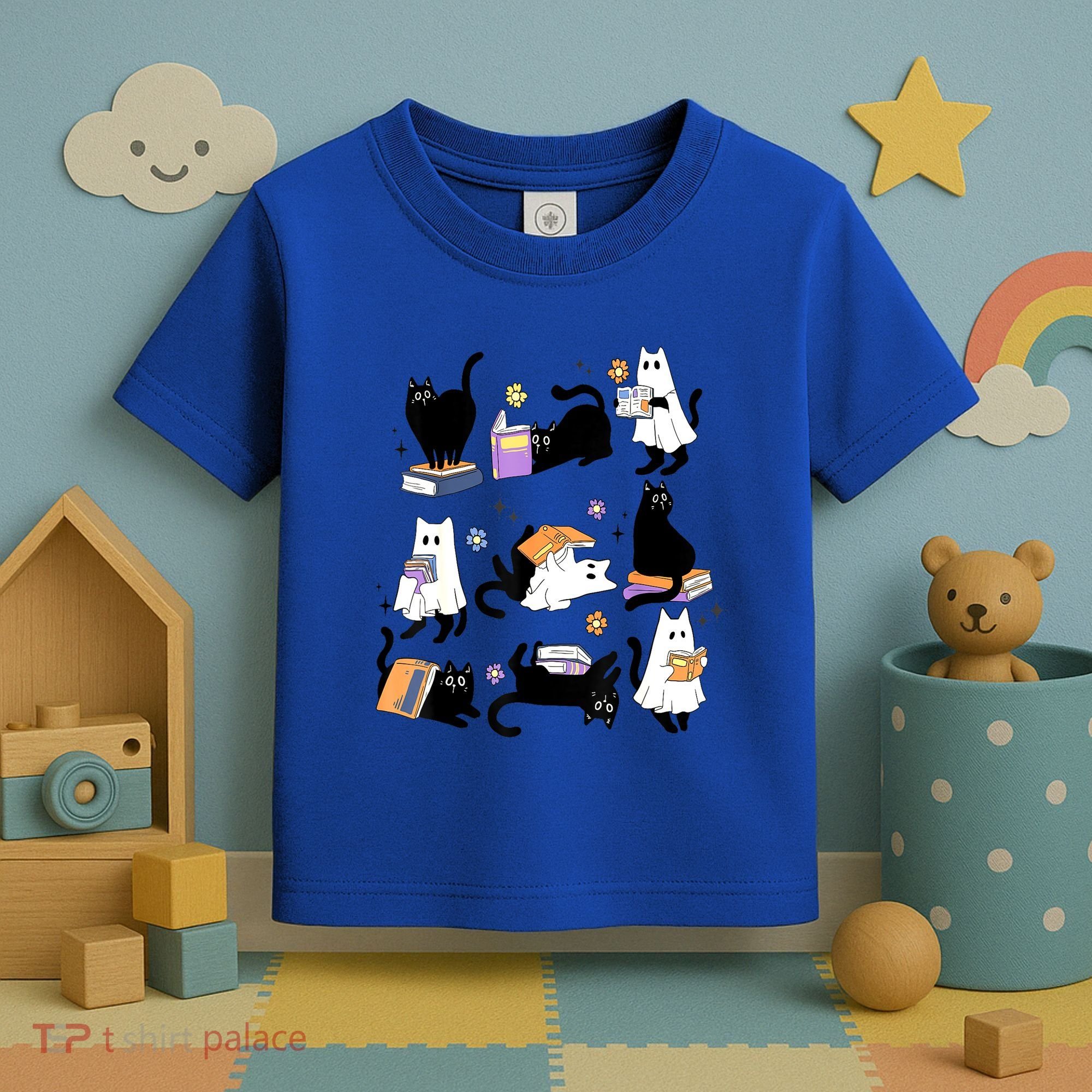 Halloween Bookish Cute Ghost Black Cat Reading Books Spooky Gift Toddler T-Shirt
