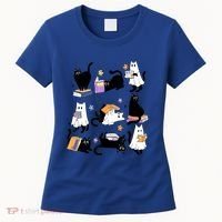 Halloween Bookish Cute Ghost Black Cat Reading Books Spooky Gift Women's T-Shirt thumb 0