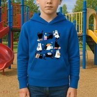 Halloween Bookish Cute Ghost Black Cat Reading Books Spooky Gift Kids Hoodie thumb 2