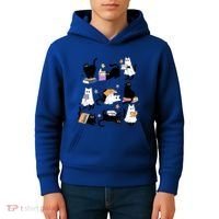 Halloween Bookish Cute Ghost Black Cat Reading Books Spooky Gift Kids Hoodie thumb 4