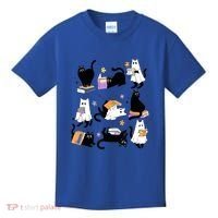 Halloween Bookish Cute Ghost Black Cat Reading Books Spooky Gift Kids T-Shirt thumb 0