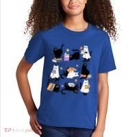 Halloween Bookish Cute Ghost Black Cat Reading Books Spooky Gift Kids T-Shirt thumb 2