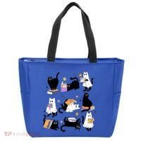 Halloween Bookish Cute Ghost Black Cat Reading Books Spooky Gift Tote Bag thumb 0