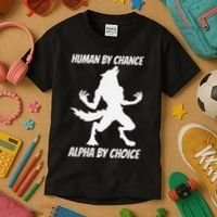 Human By Chance Alpha By Choice Funny Alpha Wolf Kids T-Shirt thumb 3