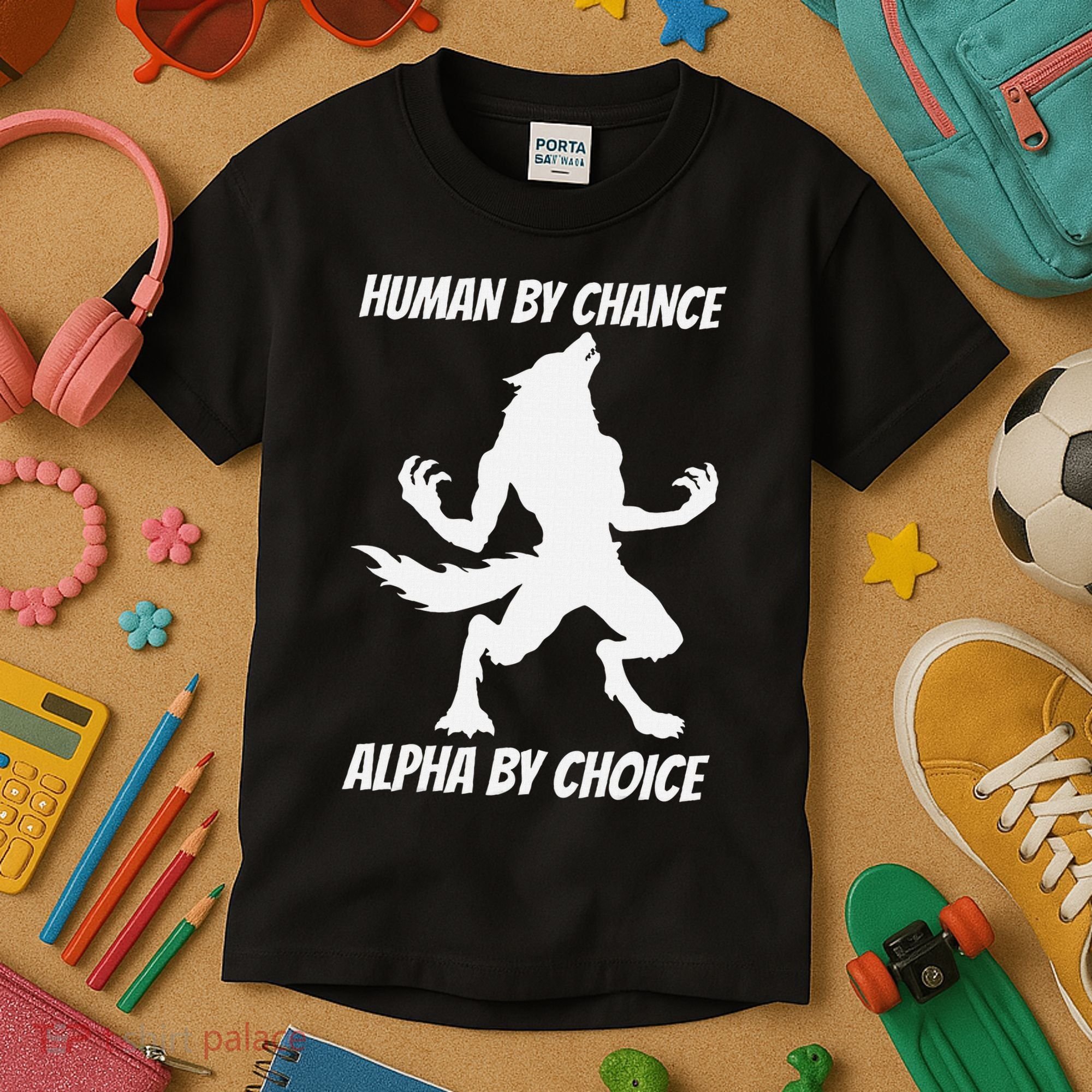 Human By Chance Alpha By Choice Funny Alpha Wolf Kids T-Shirt