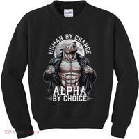 Human By Chance Alpha By Choice Alpha Wolf Meme Kids Sweatshirt thumb 0