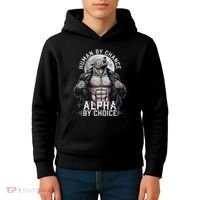 Human By Chance Alpha By Choice Alpha Wolf Meme Kids Hoodie thumb 4