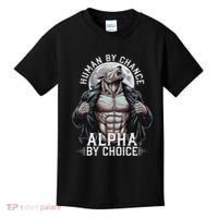 Human By Chance Alpha By Choice Alpha Wolf Meme Kids T-Shirt thumb 0