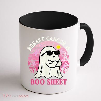 Halloween Breast Cancer Is Boo Sheet Groovy Spooky Mom Coffee Mug back