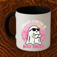 Halloween Breast Cancer Is Boo Sheet Groovy Spooky Mom Coffee Mug thumb 2