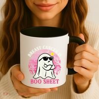 Halloween Breast Cancer Is Boo Sheet Groovy Spooky Mom Coffee Mug thumb 3