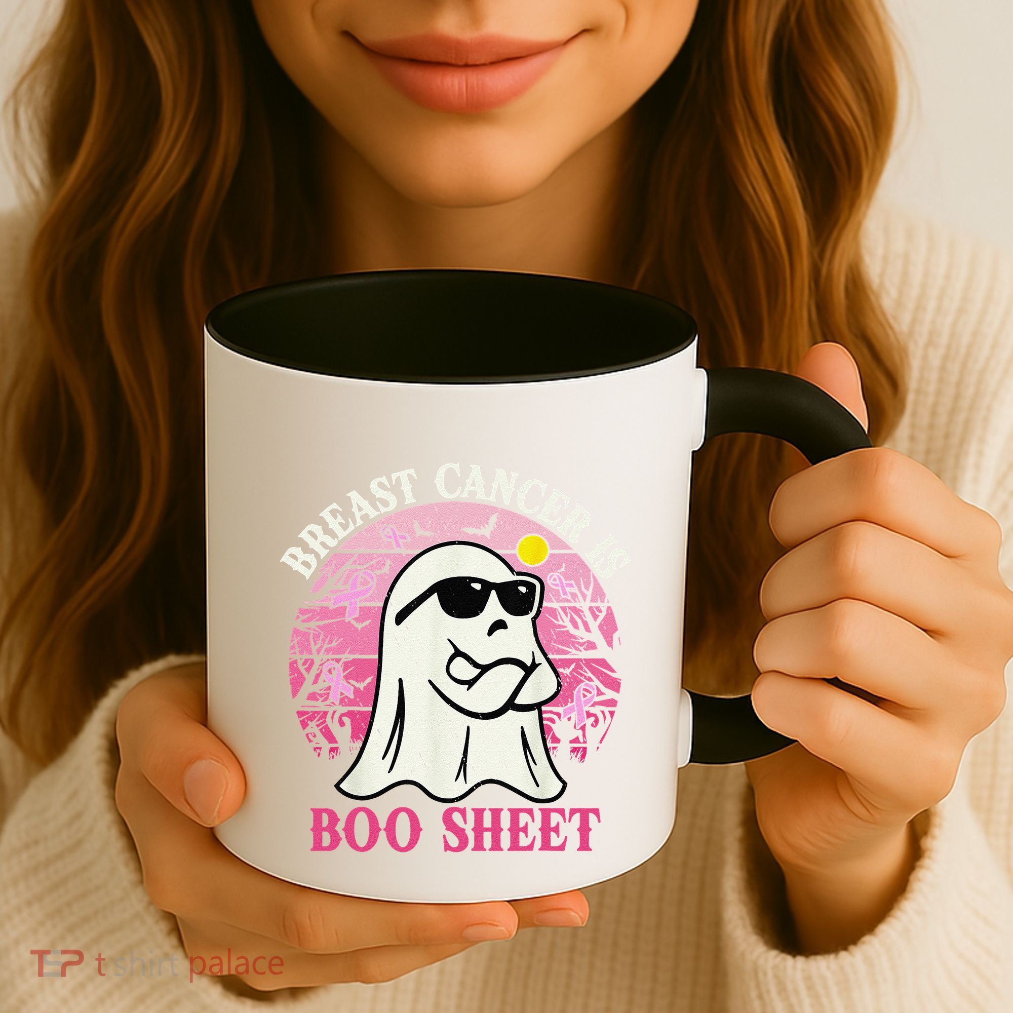 Halloween Breast Cancer Is Boo Sheet Groovy Spooky Mom Coffee Mug
