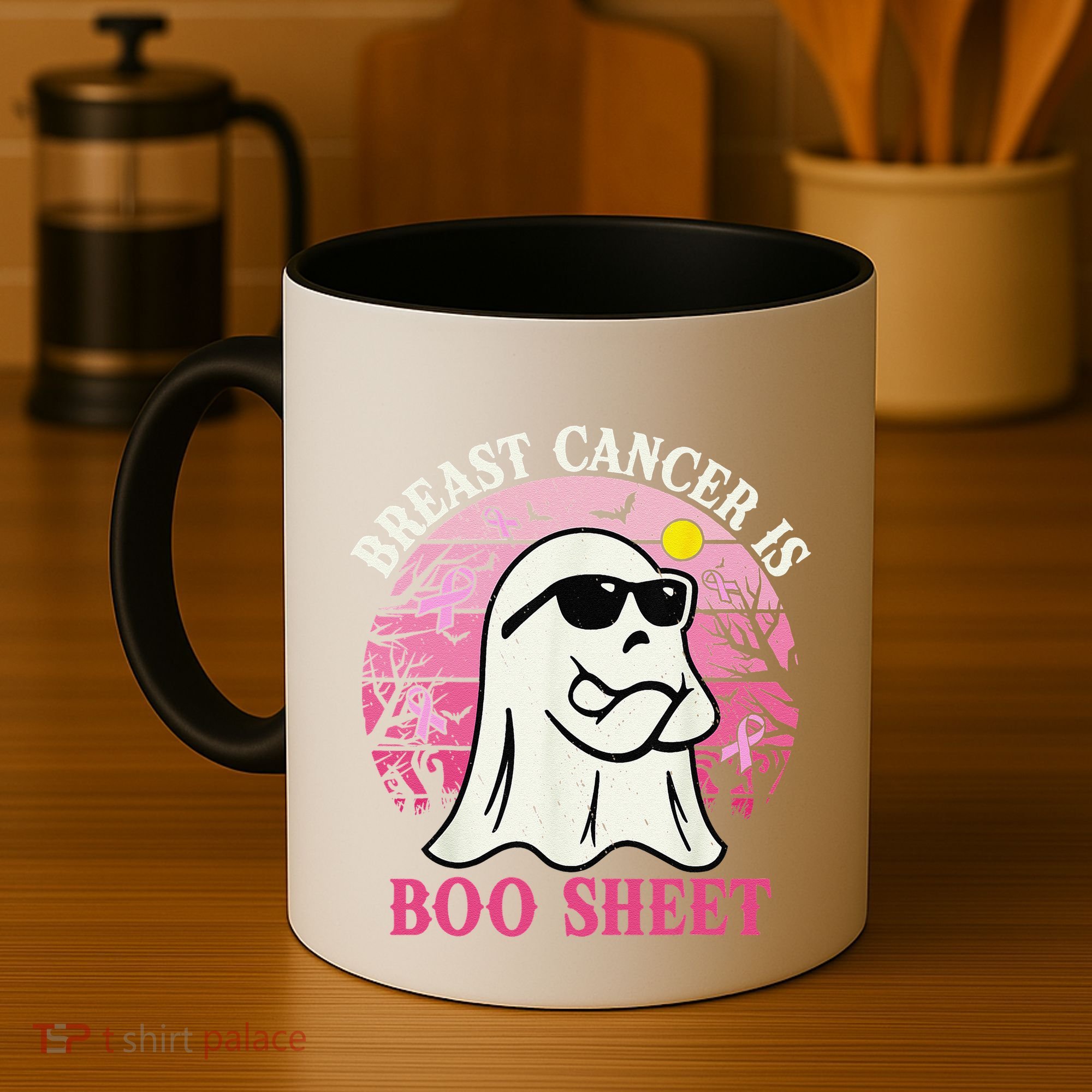 Halloween Breast Cancer Is Boo Sheet Groovy Spooky Mom Coffee Mug