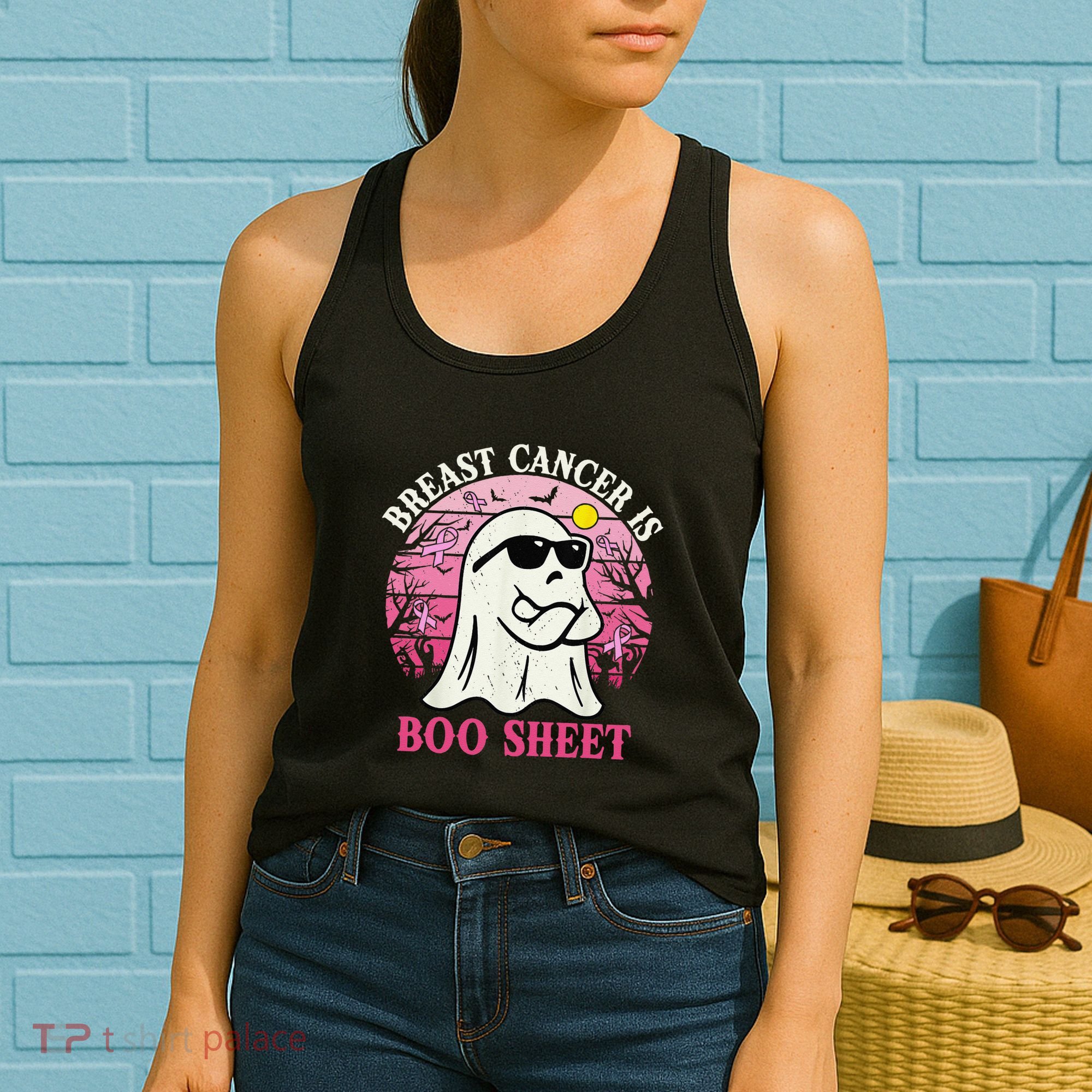 Halloween Breast Cancer Is Boo Sheet Groovy Spooky Mom Women's Tank Top