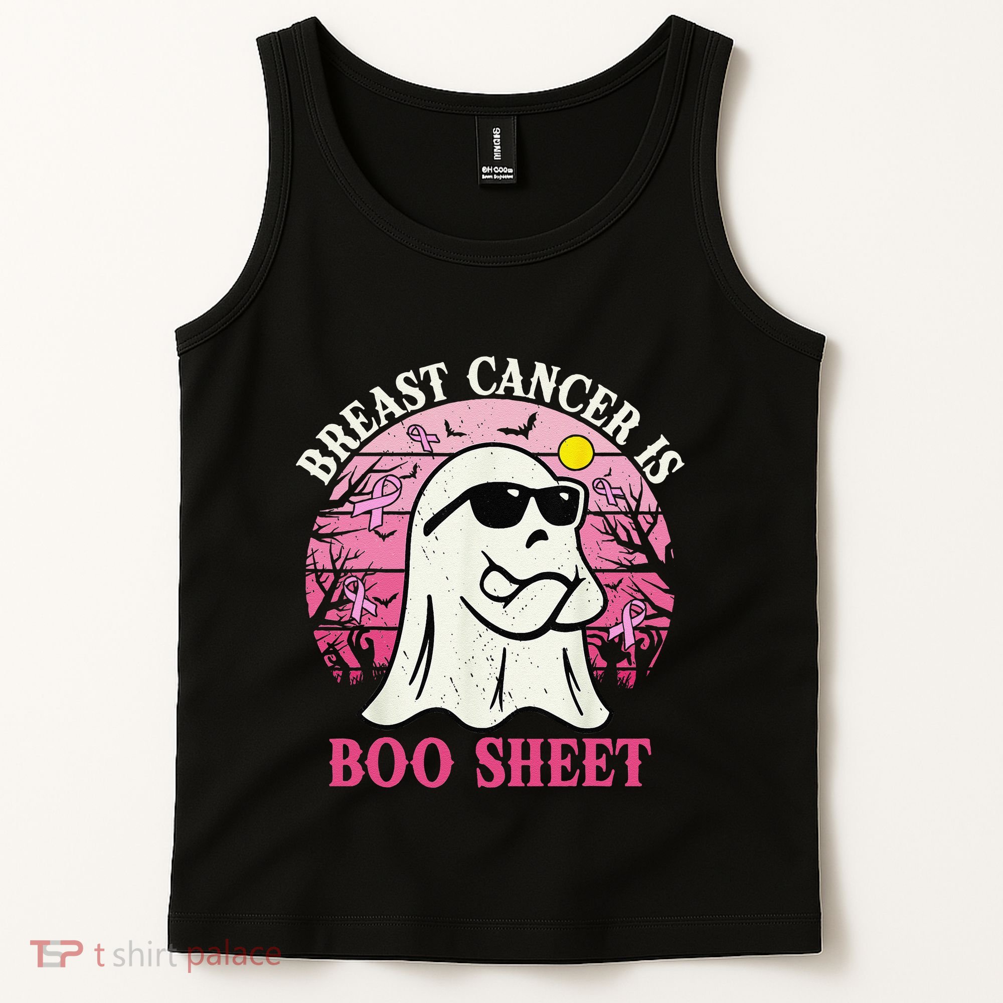Halloween Breast Cancer Is Boo Sheet Groovy Spooky Mom Tank Top