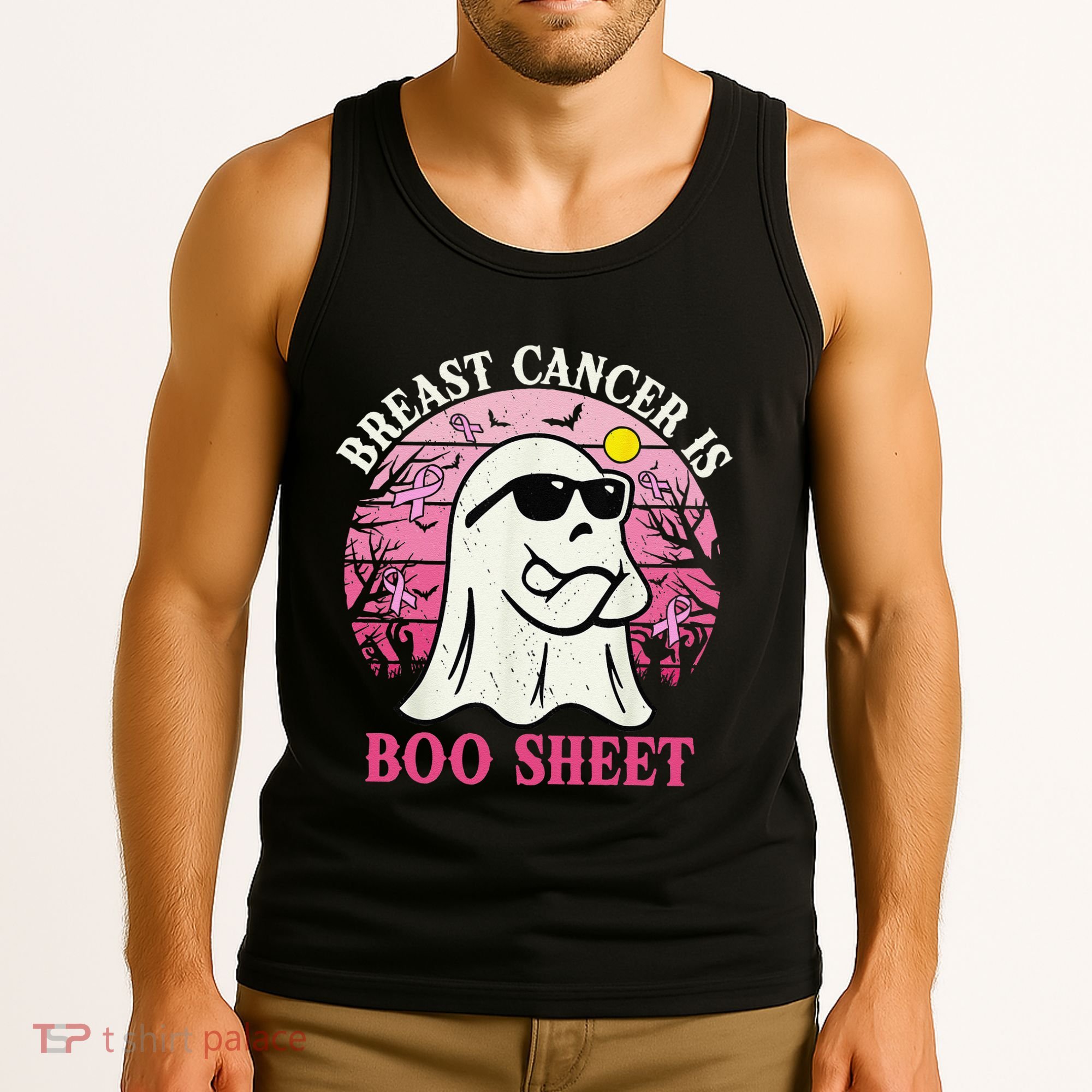 Halloween Breast Cancer Is Boo Sheet Groovy Spooky Mom Tank Top