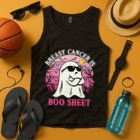 Halloween Breast Cancer Is Boo Sheet Groovy Spooky Mom Tank Top thumb 4