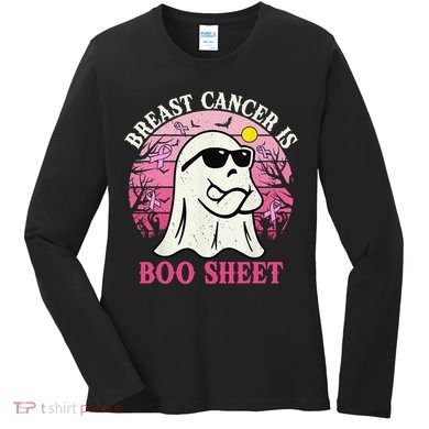 Halloween Breast Cancer Is Boo Sheet Groovy Spooky Mom Women's Long Sleeve Shirt