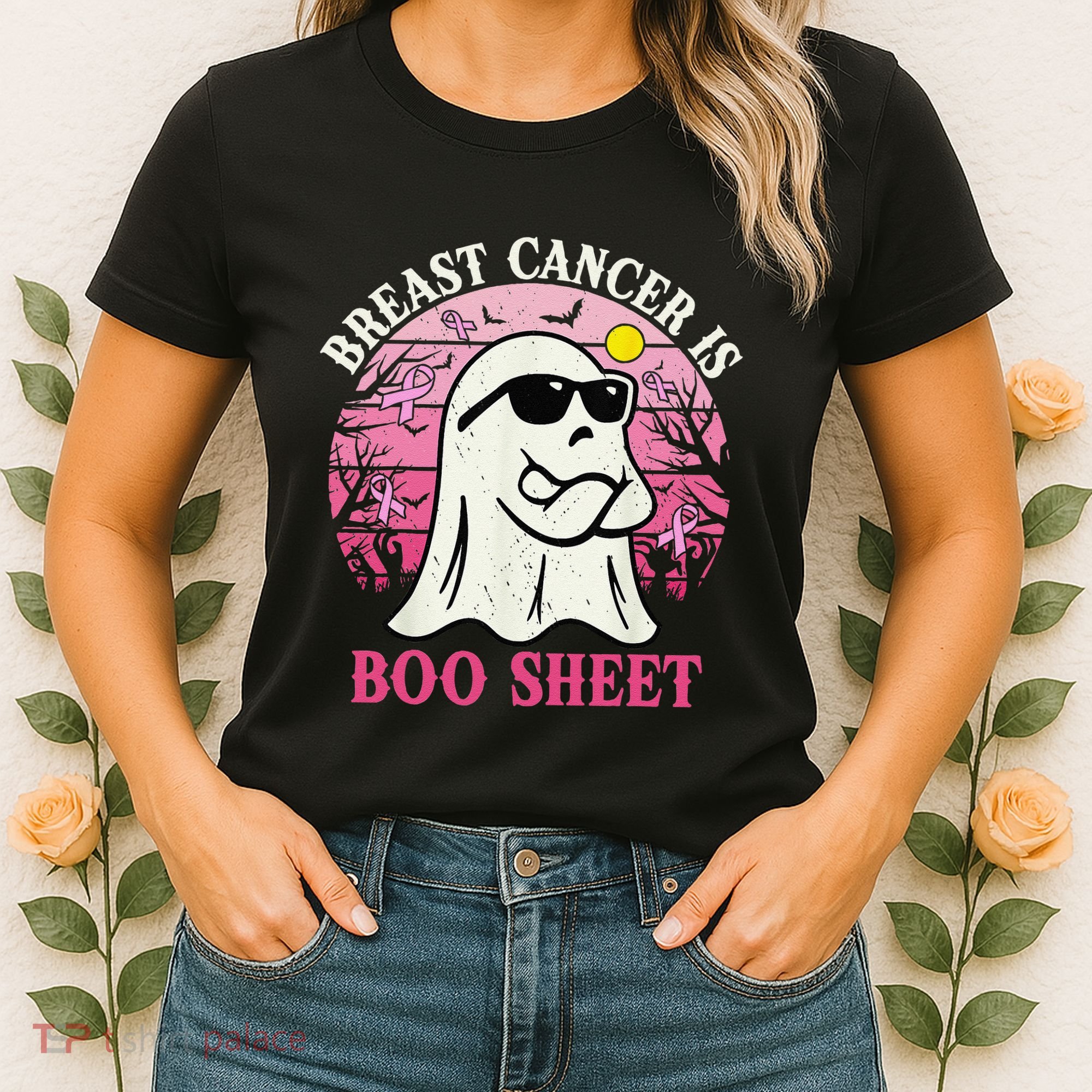 Halloween Breast Cancer Is Boo Sheet Groovy Spooky Mom Women's T-Shirt