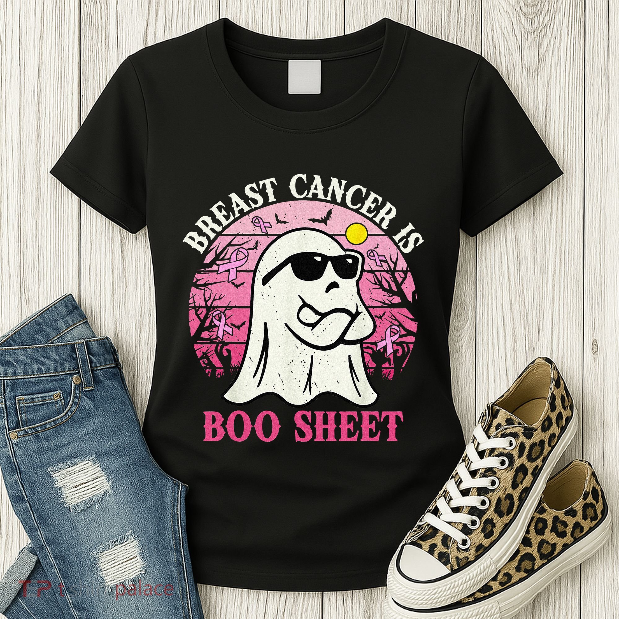 Halloween Breast Cancer Is Boo Sheet Groovy Spooky Mom Women's T-Shirt